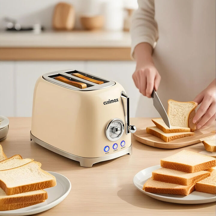 Cusimax Retro Toaster, 2 Slice with Extra Wide Slots for Bagels and Waffles, 6 Toast Settings and 4 Functions