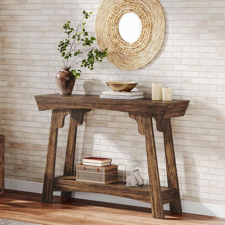 Tribesigns Farmhouse 2-Tier Wood Console Table with Storage Shelf