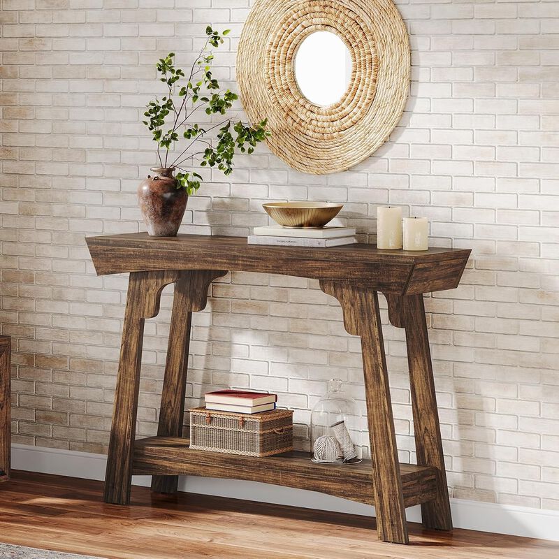 Tribesigns Farmhouse 2-Tier Wood Console Table with Storage Shelf image number 1