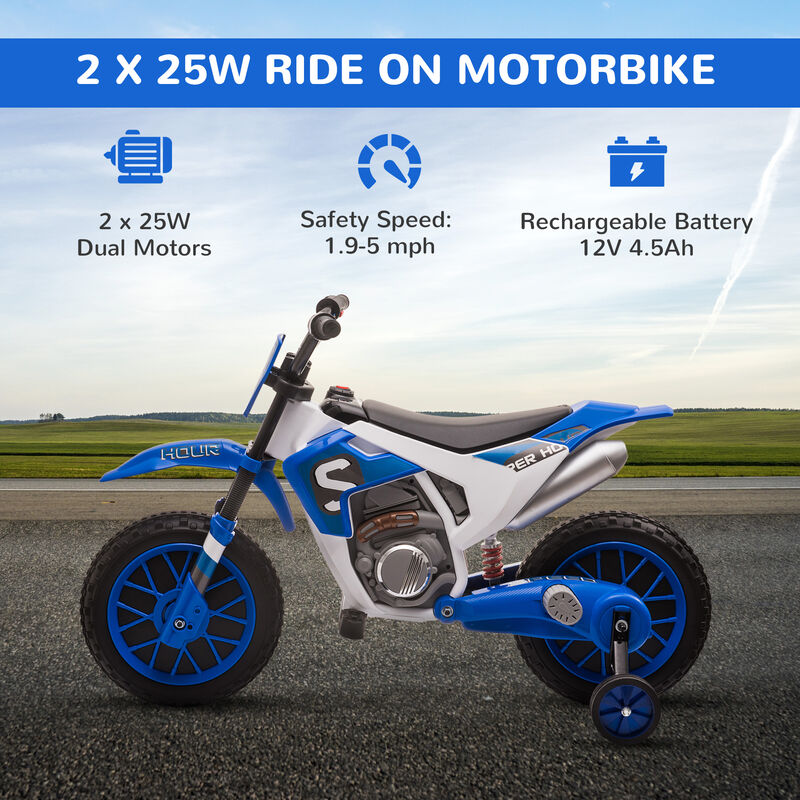 BreeBe 12V Kids Motorcycle w/ Treaded Tires, 5mph Top Speed Electric Bike for Kids, Ride On Motorcycle w/ Training Wheels, Battery Charger, Spring Suspension image number 3