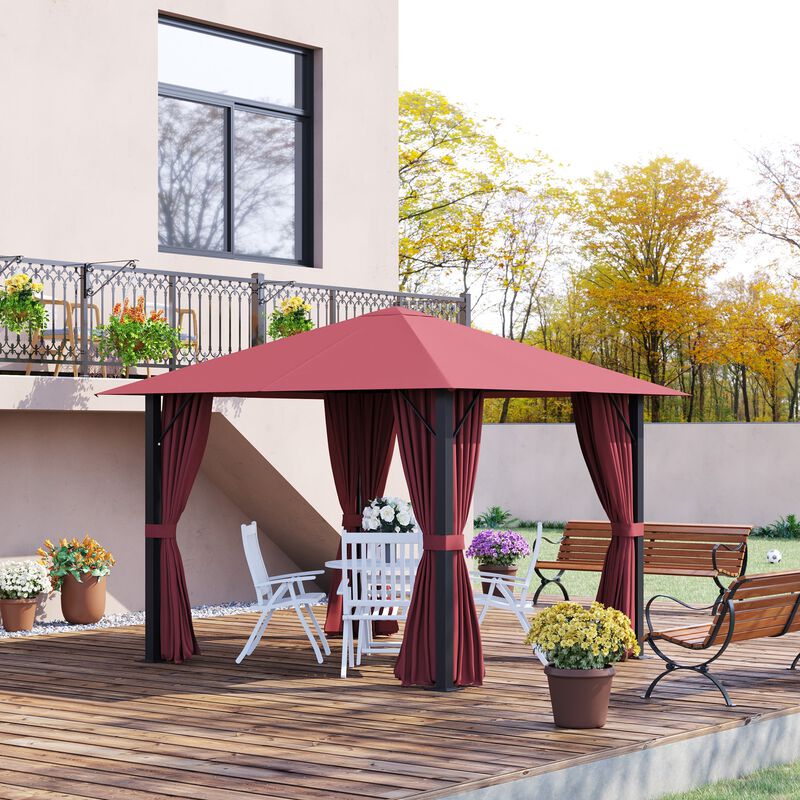 Wine Red Outdoor Haven: 10x10 Aluminum Gazebo with Vented Canopy