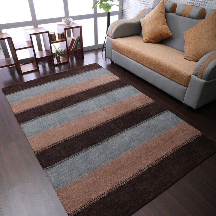 RUGSOTIC CARPETS HAND KNOTTED LOOM WOOL ECO-FRIENDLY AREA RUGS  - Rectangle, Contemporary Modern Design, High Pile Handmade Anti Skid Rugs for Living Room (L00206)