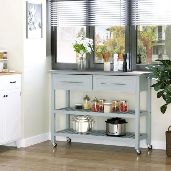 Rolling Kitchen Island with 2 Drawers and Storage Shelf for Convenient Kitchen Organization