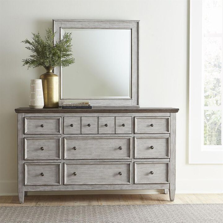 Liberty Furniture Heartland Dresser & Mirror in Antique White w/ Tobacco Top