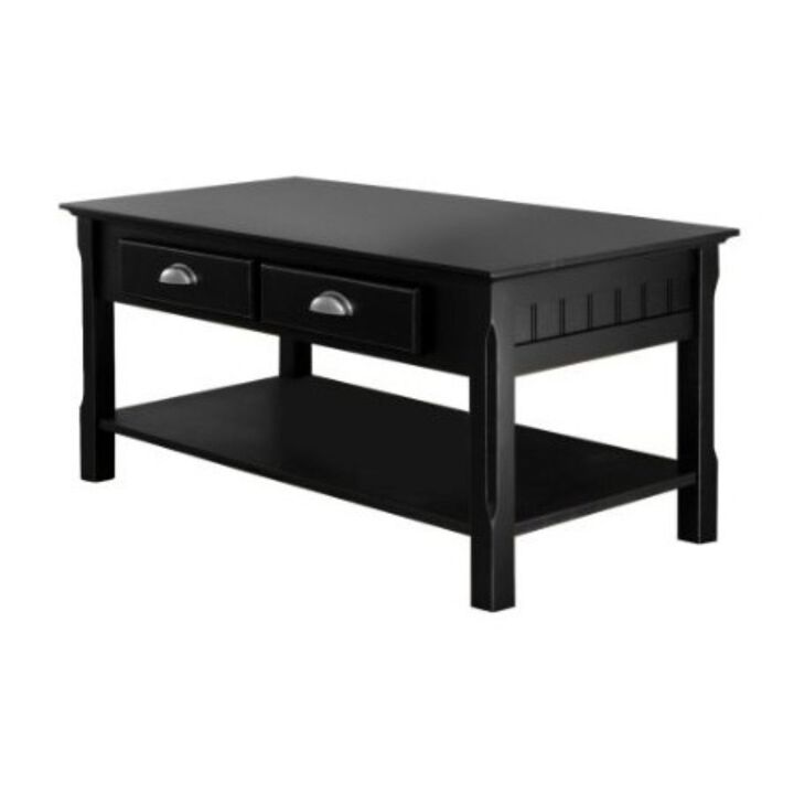 Hivvago Country Style Black Wood Coffee Table with 2 Storage Drawers