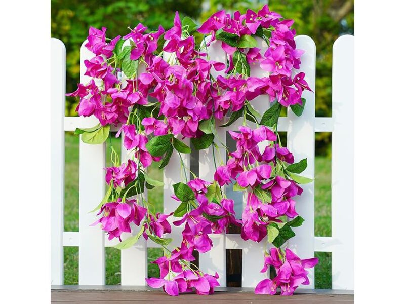 2 Piece Fuchsia Artificial Hanging Bougainvillea Flowers UV Resistant Outdoor image number 1