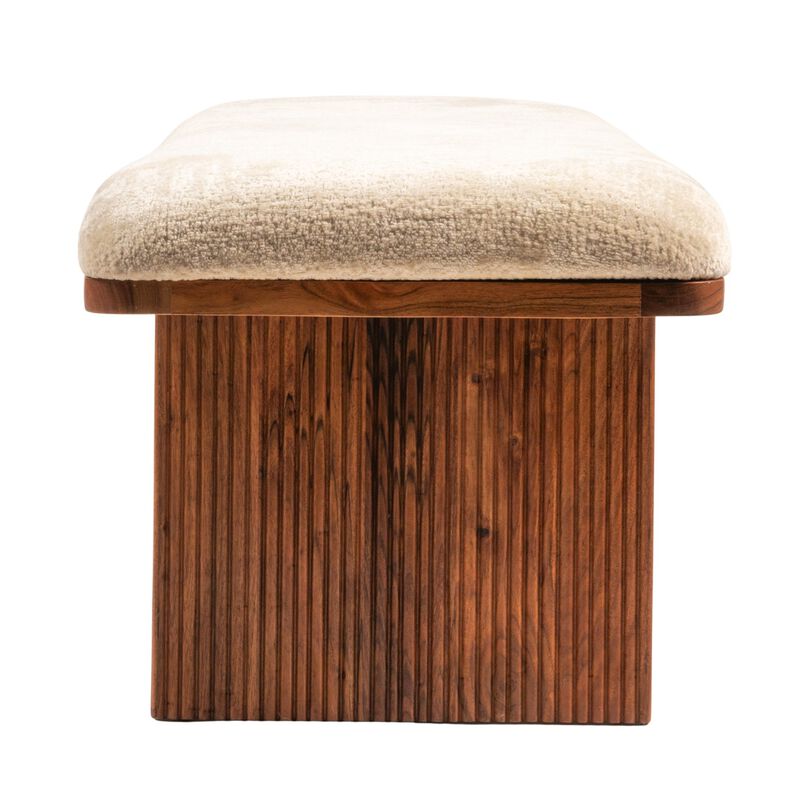Rectangular Acacia Wood and Crushed Velvet Bench image number 4