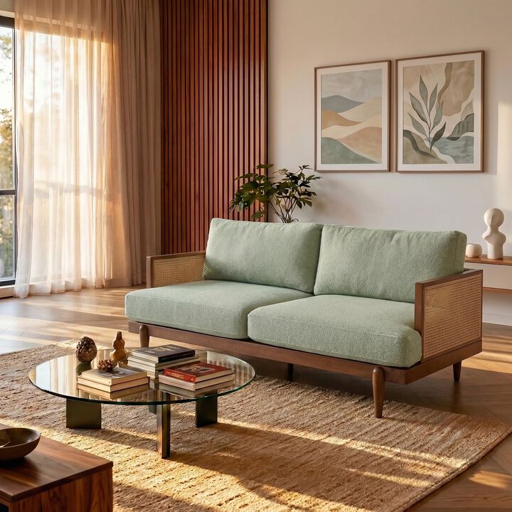Merax Vintage Rattan Woven Fabric Sofa