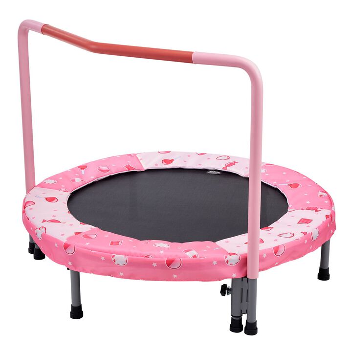 Foldable Kids Trampoline with Safety Handle, Mini Rebounder for Outdoor Toddler Play
