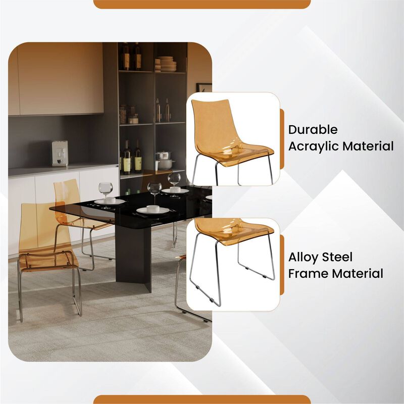 LeisureMod Lima Modern Acrylic Chair Set of 2 with Molded Seat and Chrome Legs, Stylish and Durable Design for Kitchen, Dining Room, Office, or Lounge