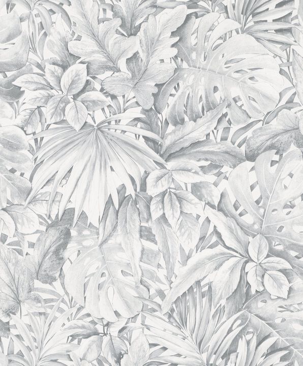 Eden Jungle Leaves Silver Grey Wallpaper EN3330814