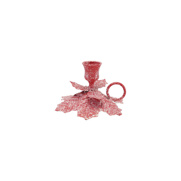 Iron Poinsettia Taper Holder with Red Finish