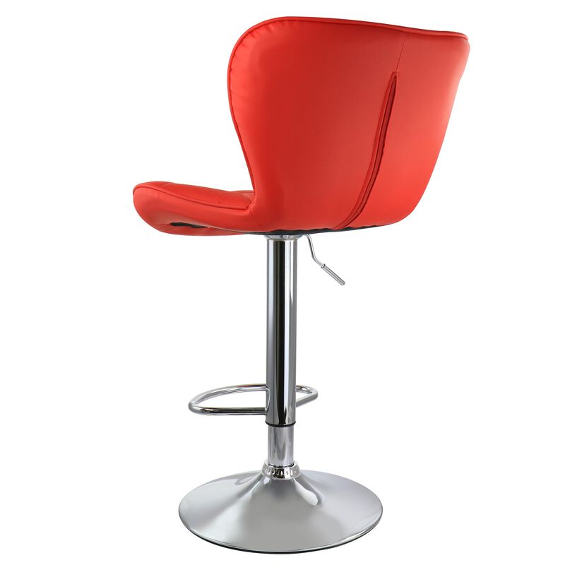 Elama 2 Piece Diamond Tufted Faux Leather Adjustable Bar Stool in Red with Chrome Base