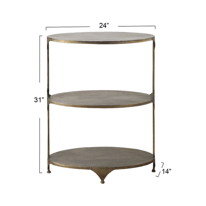 Oval Shaped Metal 3-Tier Shelf, Antique Gold
