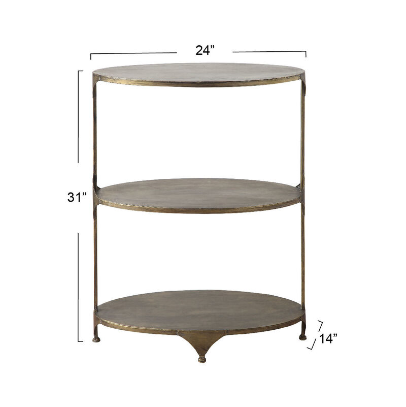Oval Shaped Metal 3-Tier Shelf, Antique Gold image number 1