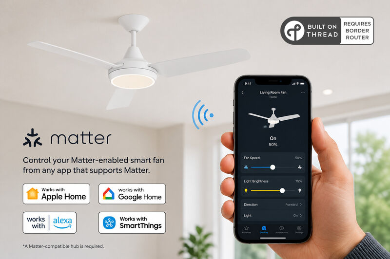 ENLIGHT 52" Smart DC Ceiling Fan with Light, Matter Smart Home Integration, CCT and Dimmable LED, 3 Blades, Damp/Outdoor Covered Rated image number 2