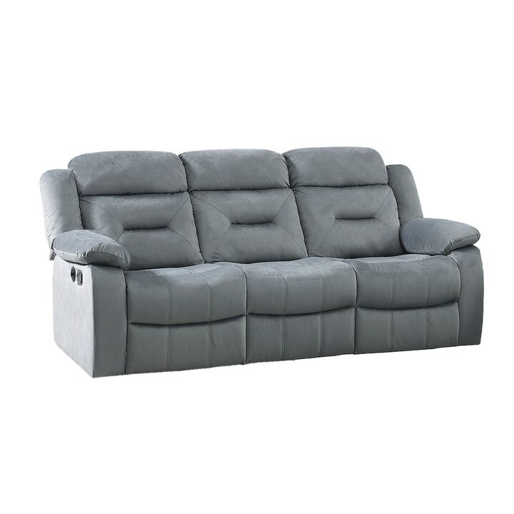 Simple Relax Velvet Upholstered Manual Motion Recliner Sofa with USB Port in Dark Gray