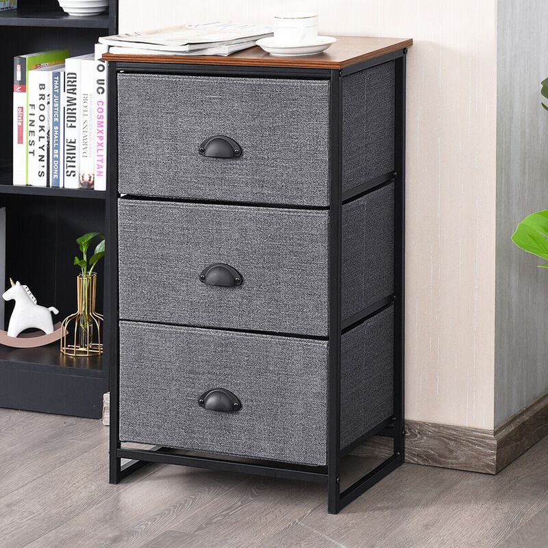 Nightstand Side Table Storage Tower Dresser Chest with 3 Drawers