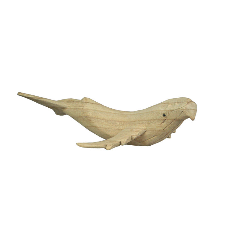 8" Hand Carved Humpback Whale Wooden Sculpture &ndash; Nautical Ocean Decor Figurine