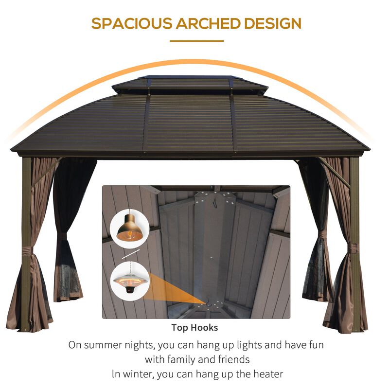 Brown Garden Structure: 10x12 Hardtop Gazebo with Aluminum Frame