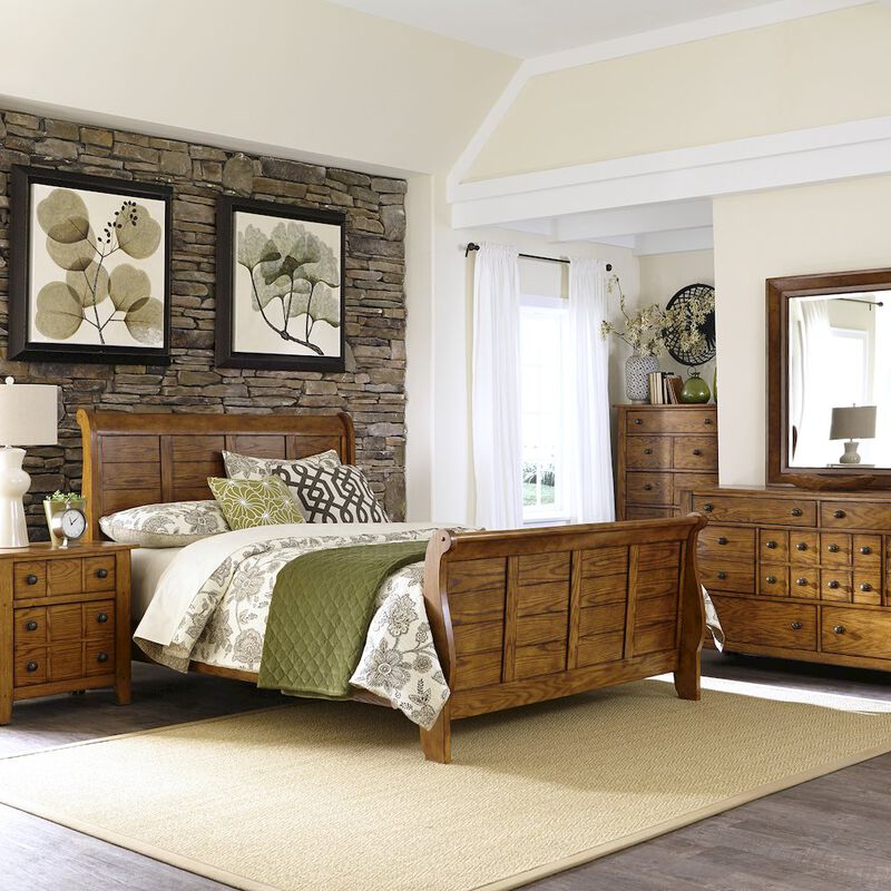 Liberty Furniture Grandpas Cabin Queen Sleigh Bed, Dresser & Mirror, Chest, Night Stand image number 5