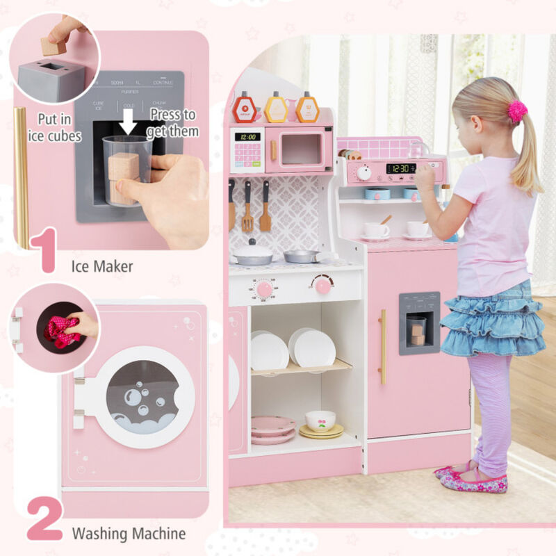 Kids Pretend Wooden Kitchen Set with Coffee Maker & Play Accessories image number 5