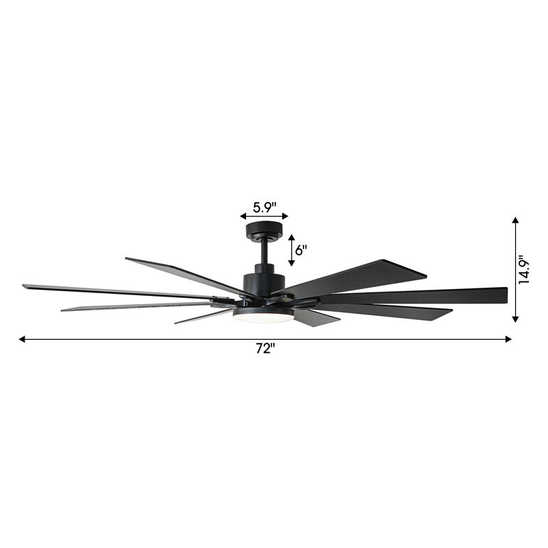 72" Industrial Black Large Smart Ceiling Fan with Light and APP Control