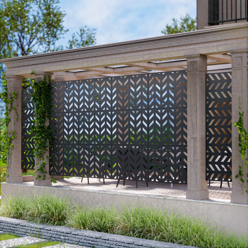 Arched Metal Outdoor Privacy Screen, Freestanding Outdoor Divider Decorative Privacy Fence