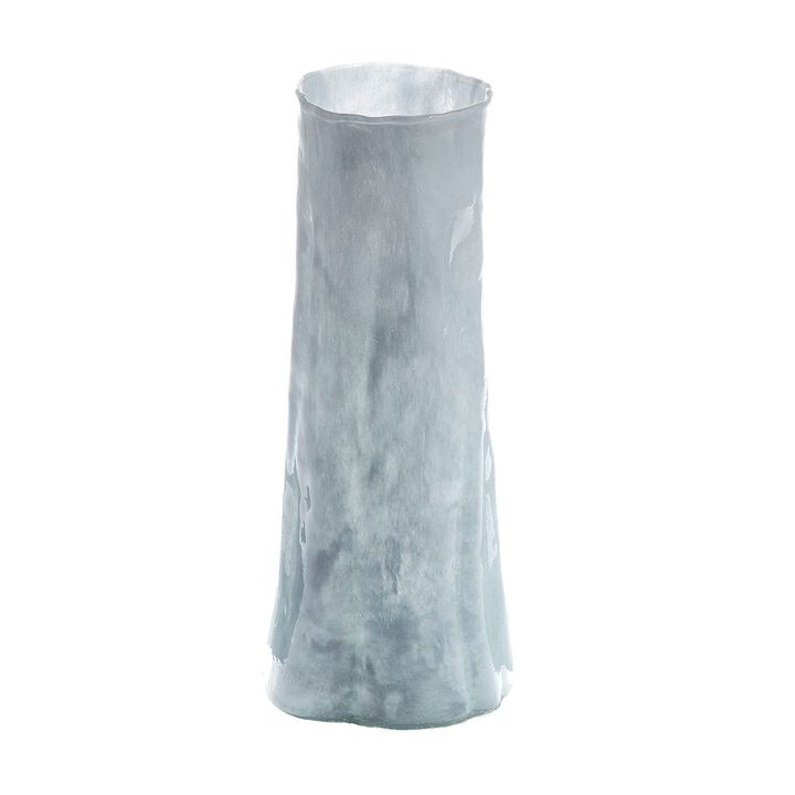 Quia Tall Decorative Vase, Rough Body, Pale Blue Blown Glass 14 Inch