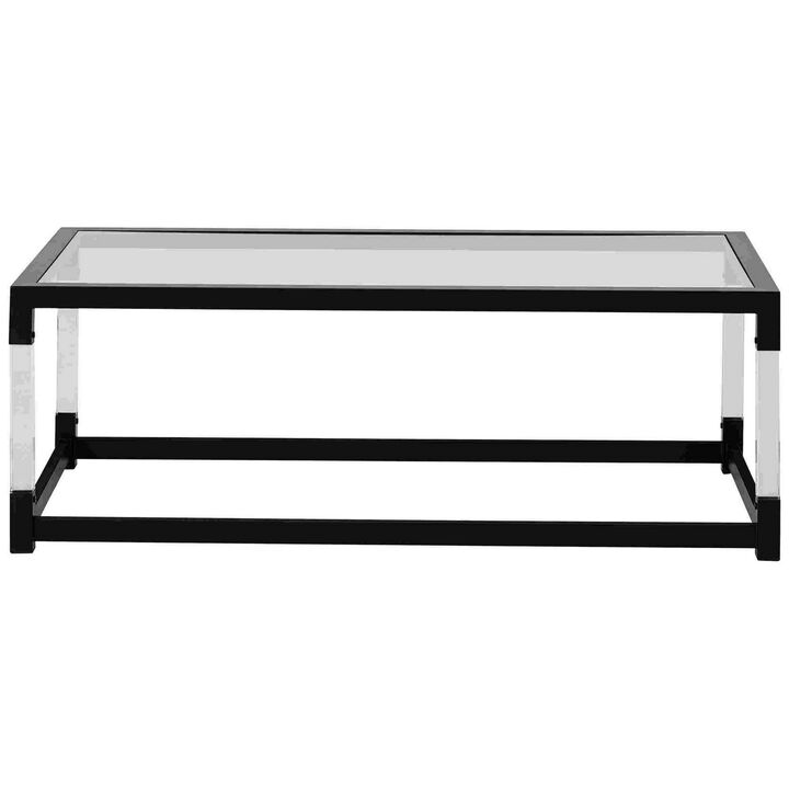 Cocktail Table with Acrylic Legs and Metal Base, Clear-Benzara