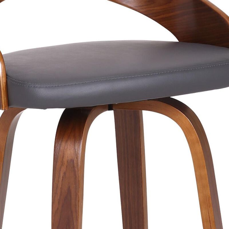 Hivvago 26 Inch Gray and Brown Faux Leather and Iron Low Back Counter Height Swivel Bar Chair