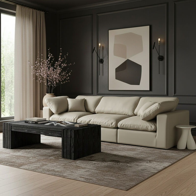 Meridian Furniture Comfy Cream Vegan Leather Modular Sofa image number 1