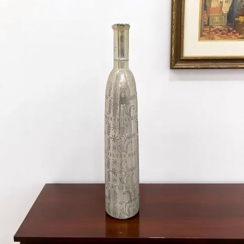 HomeRoots 35" Silver Floral Glass Cylinder Floor Vase image number 1