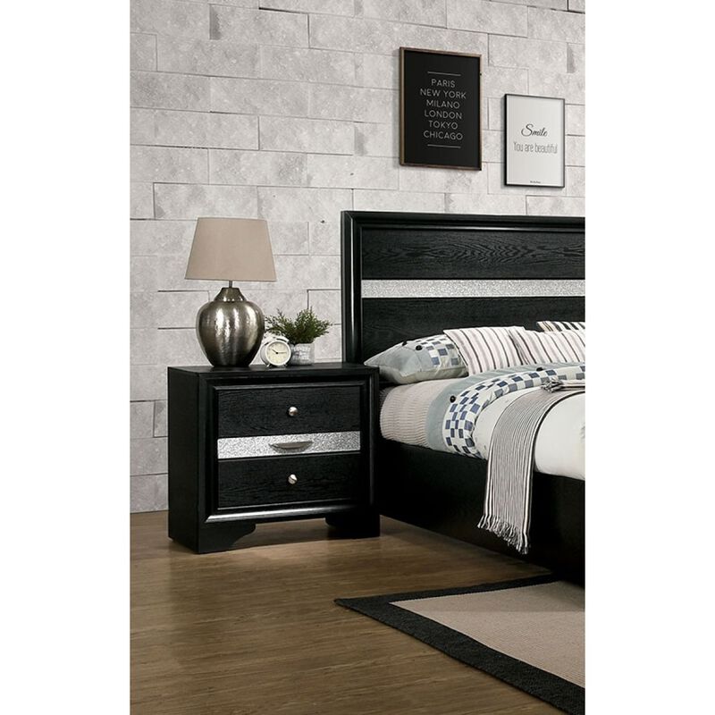 Streamdale Contemporary Silver Nightstand with Hidden Jewelry Drawer