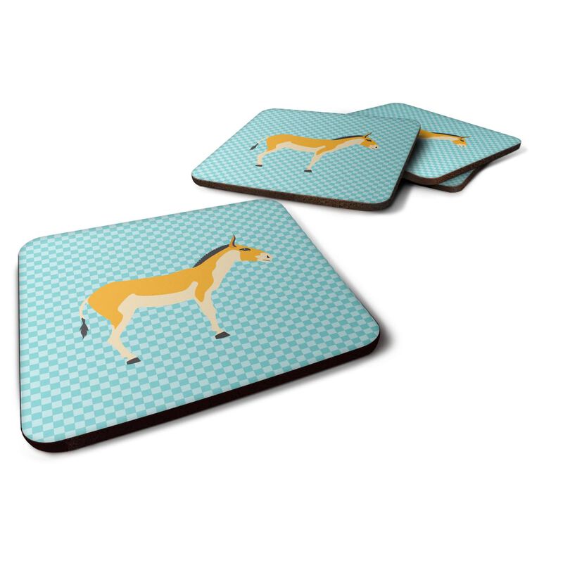Caroline's Treasures Turkmenian Kulan Donkey Blue Check Decorative coasters, 3.5, Multicolor