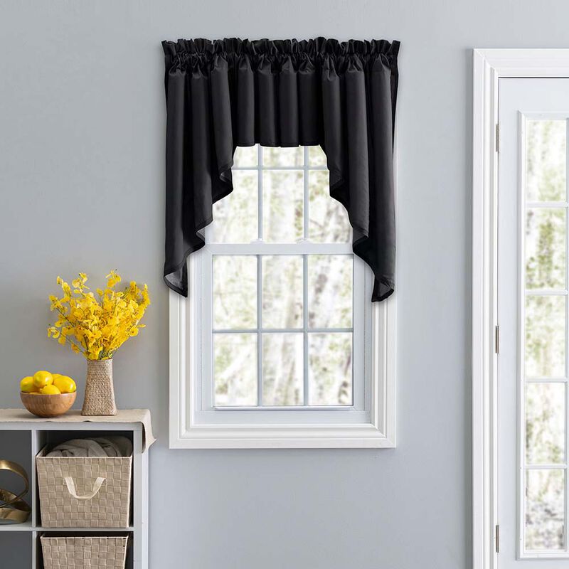 Ellis Stacey Solid Color Window 3" Rod Pocket High Quality Fabric Lined Swag Set 126"x36" Black