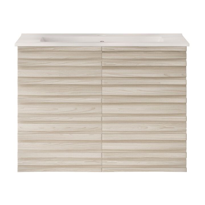 Cascade 30" Wall-Mounted Bathroom Vanity in White Oak with Sink Top