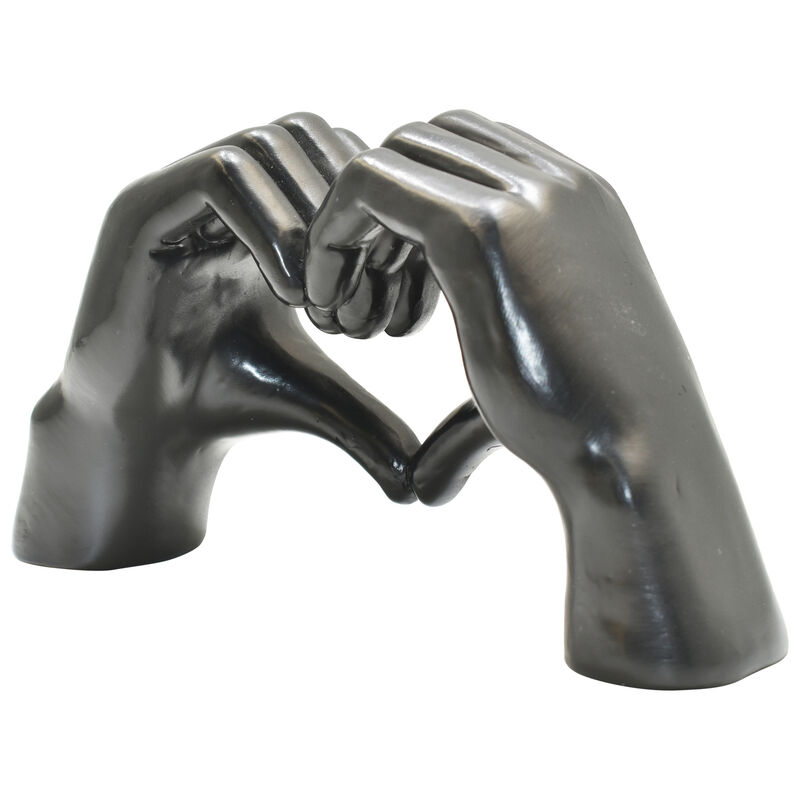 HomeRoots 4" Black Resin Heart Hands Tabletop Sculpture image number 4