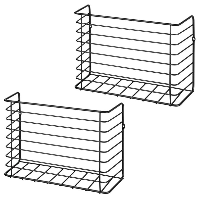 mDesign Steel Wire Wall Mount Kitchen Storage Organizer Basket, 2 Pack, Black