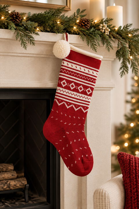 Nordic Roll Cuff Stocking - Red