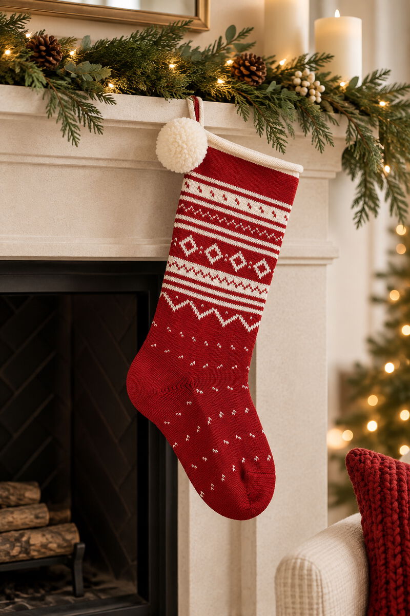 Nordic Roll Cuff Stocking - Red image number 1