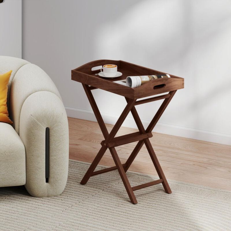 Hivvago Solid Teak Wood Tray Table with Removable Tray Top for Patio and Garden