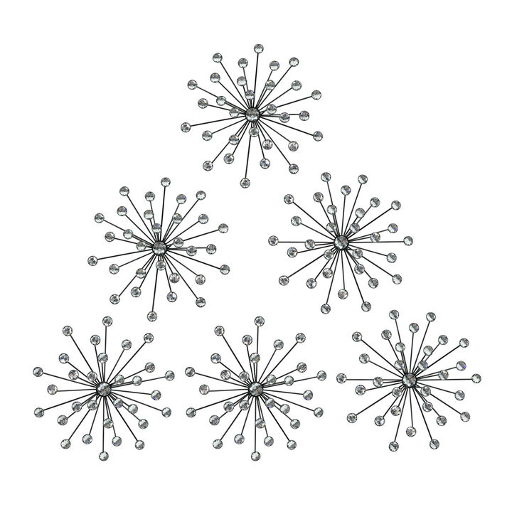 Jeweled 3D Black Bursting Star Wall Sculpture Set of 6 Mid Century Modern D&eacute;cor