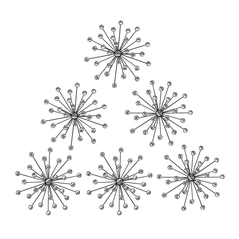 Jeweled 3D Black Bursting Star Wall Sculpture Set of 6 Mid Century Modern D&eacute;cor image number 0