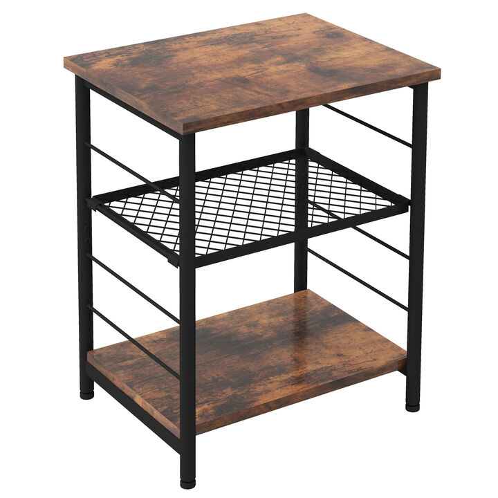 3-Tier Industrial Side Table with Adjustable Mesh Shelf for Living Room or Home Office Storage