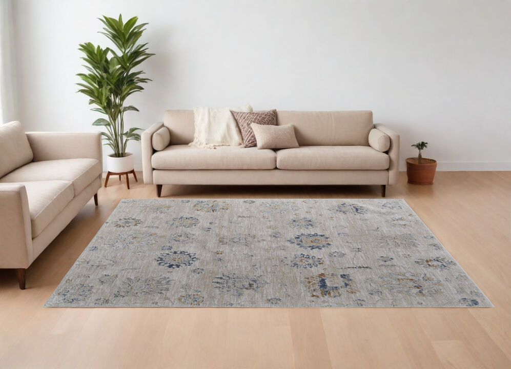 HomeRoots Floral Power Loom Worn Faded Area Rug With Fringe
