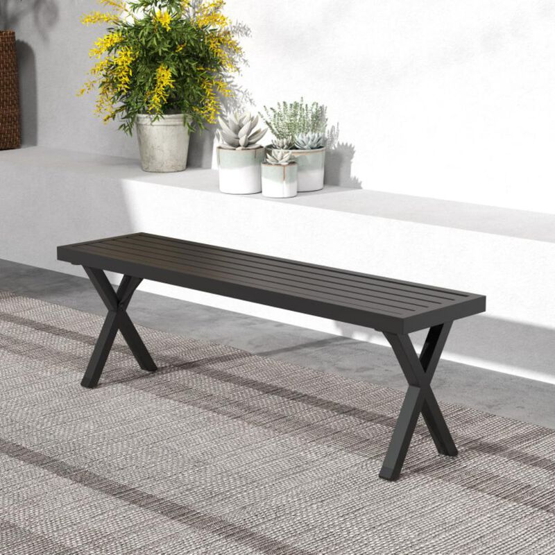 Hivvago Patio Metal Bench with Slatted Seat and X Legs