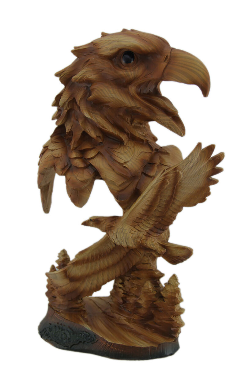 Carved Wood Look Bald Eagle Bust and Scene Tabletop Statue image number 0