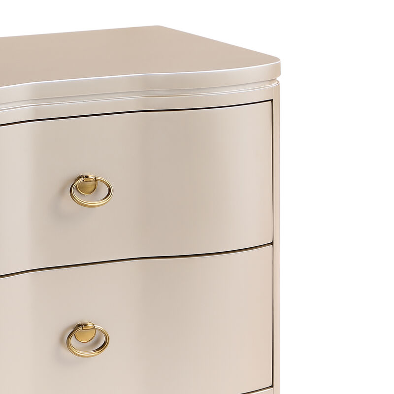 Flora LED Nightstand with 2 Drawers, Curved Design and Ring Pulls image number 2