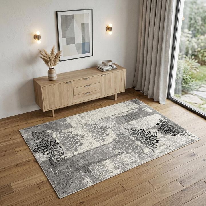 HomeRoots Damask Distressed Area Rug